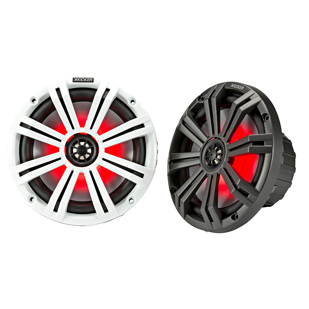 KICKER KM8 8" LED Marine Coaxial Speakers w/1" Tweeters - 4-Ohm, Charcoal  White [45KM84L]