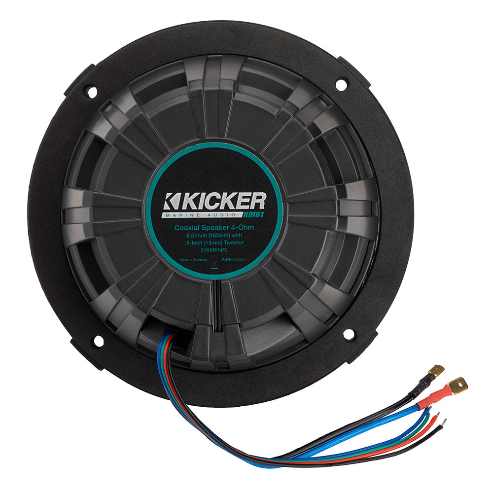 KICKER KM614FL 6.5" Low Profile Coaxial Marine Speakers w/RGB Lighting - 4-Ohm, White [51KM614FL]