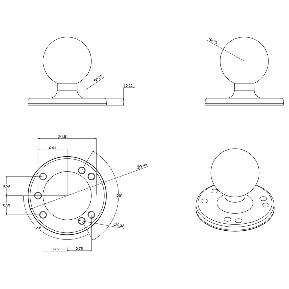 RAM Mount 2-1/2" Diameter Base w/1.5" Ball [RAM-202U]