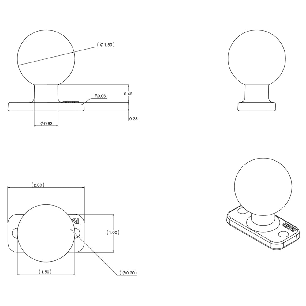 RAM Mount 1" x 2" Rectangle Base w/1.5" Ball [RAM-202U-12]