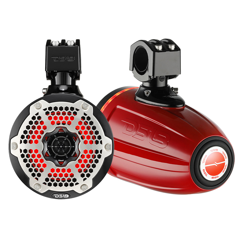 DS188" Neodymium Marine Towers w/Built-in Passive Radiator, 1" Driver  RGB LED Light - 550 Watts (Pair) - Red [NXL-X8TPNEO/RD]