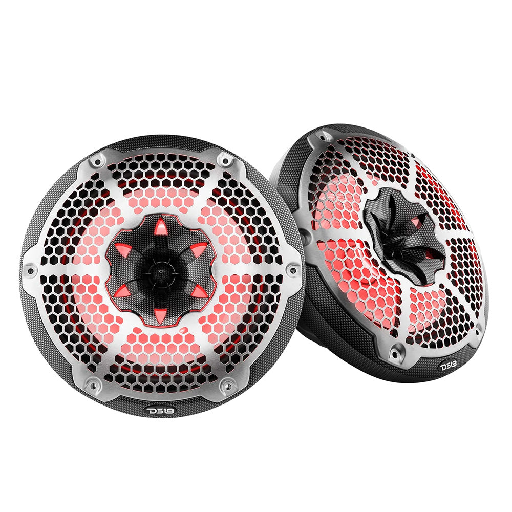 DS18 HYDRO 10" 2-Way Speakers w/Bullet Tweeter  Integrated RGB LED Lights - Carbon Fiber [CF-10M]